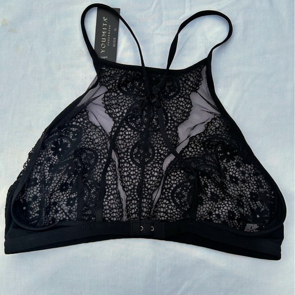 Youmita Sheer Lace High-neck Black Bralette XL - Picture 2 of 7